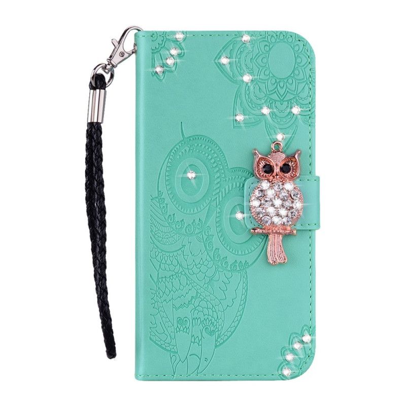 Cover Folio-hoesje Huawei P Smart 2020 Rood Grijs Telefoonhoesje Uil Mandala En Bedel