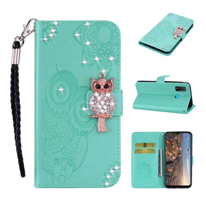 Cover Folio-hoesje Huawei P Smart 2020 Rood Grijs Telefoonhoesje Uil Mandala En Bedel