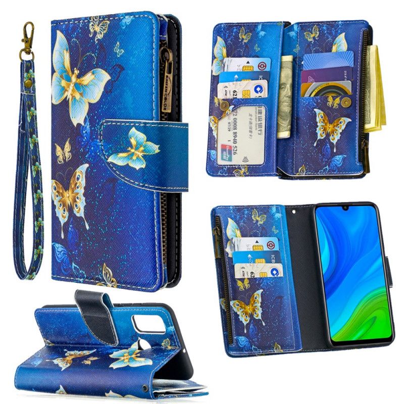 Cover Folio-hoesje Huawei P Smart 2020 Wit Zwart Telefoonhoesje Vlindervak Met Ritssluiting