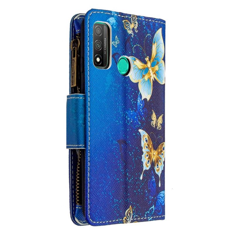 Cover Folio-hoesje Huawei P Smart 2020 Wit Zwart Telefoonhoesje Vlindervak Met Ritssluiting