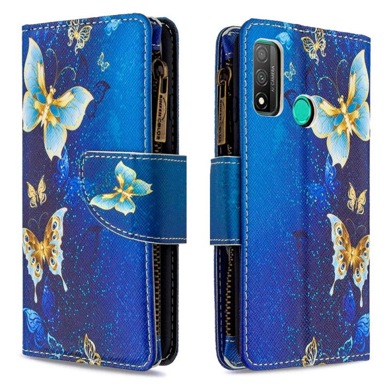 Cover Folio-hoesje Huawei P Smart 2020 Wit Zwart Telefoonhoesje Vlindervak Met Ritssluiting