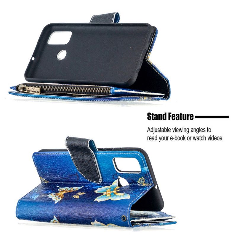 Cover Folio-hoesje Huawei P Smart 2020 Wit Zwart Telefoonhoesje Vlindervak Met Ritssluiting