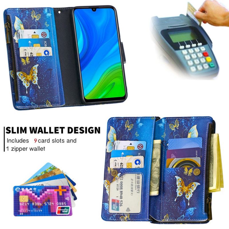 Cover Folio-hoesje Huawei P Smart 2020 Wit Zwart Telefoonhoesje Vlindervak Met Ritssluiting