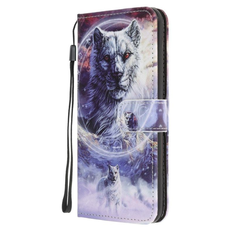 Flip Case Leren Huawei P Smart 2020 Wolf In De Winter Met String