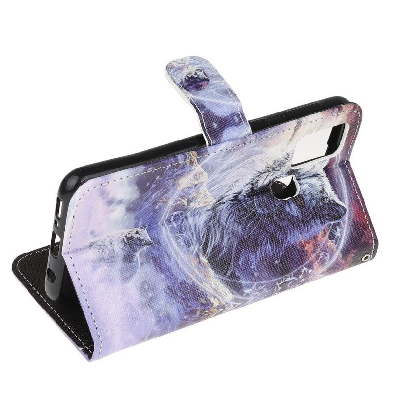 Flip Case Leren Huawei P Smart 2020 Wolf In De Winter Met String