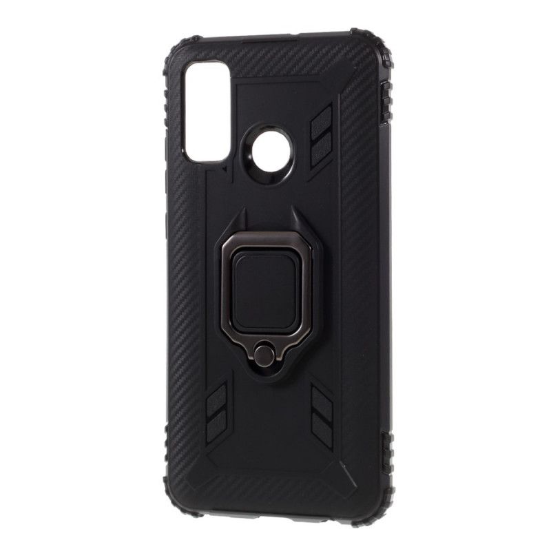 Hoesje Huawei P Smart 2020 Rood Zwart Ring En Koolstofvezel