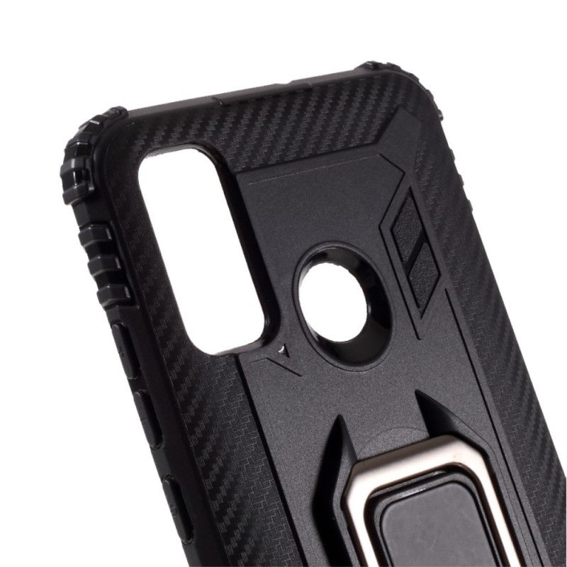 Hoesje Huawei P Smart 2020 Rood Zwart Ring En Koolstofvezel