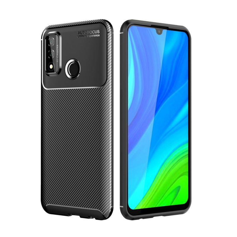Hoesje voor Huawei P Smart 2020 Donkerblauw Zwart Flexibele Koolstofvezelstructuur