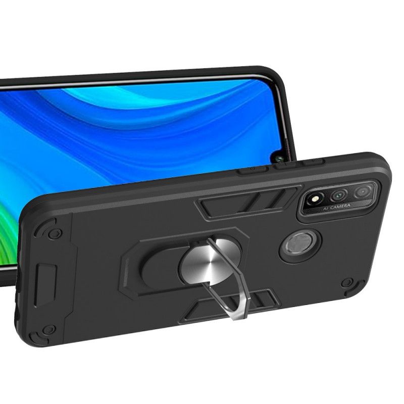 Hoesje voor Huawei P Smart 2020 Wit Zwart Afneembare Ringhouder