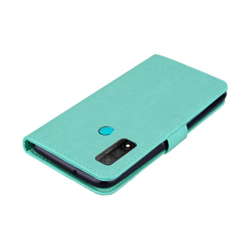 Leren Hoesje Huawei P Smart 2020 Rood Grijs Uil Mandala En String