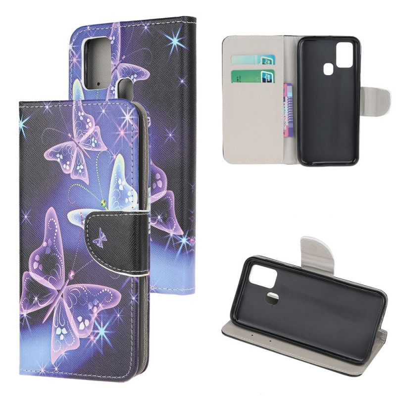 Leren Hoesje Huawei P Smart 2020 Telefoonhoesje Neon Vlinders