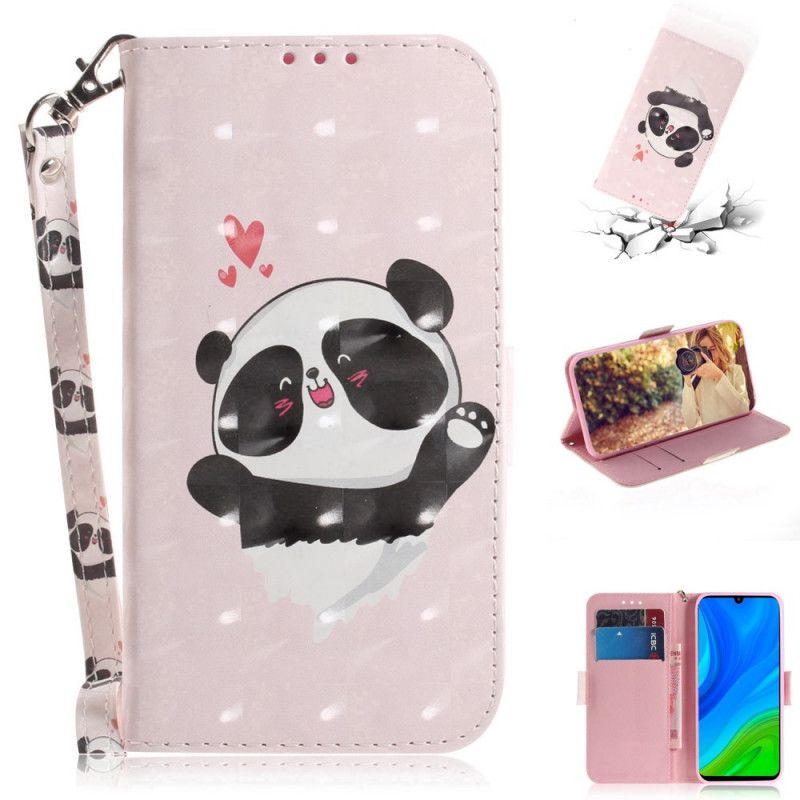 Leren Hoesje Huawei P Smart 2020 Telefoonhoesje Panda Love Met String