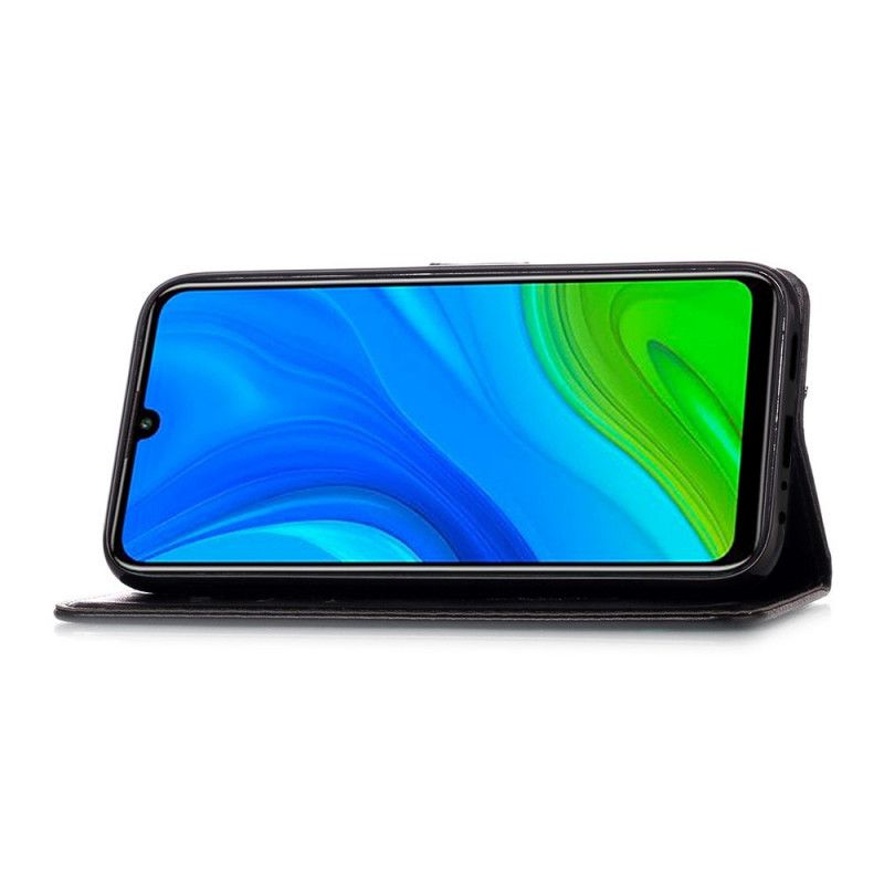 Leren Hoesje voor Huawei P Smart 2020 Grijs Zwart Dromenvangerprint En String