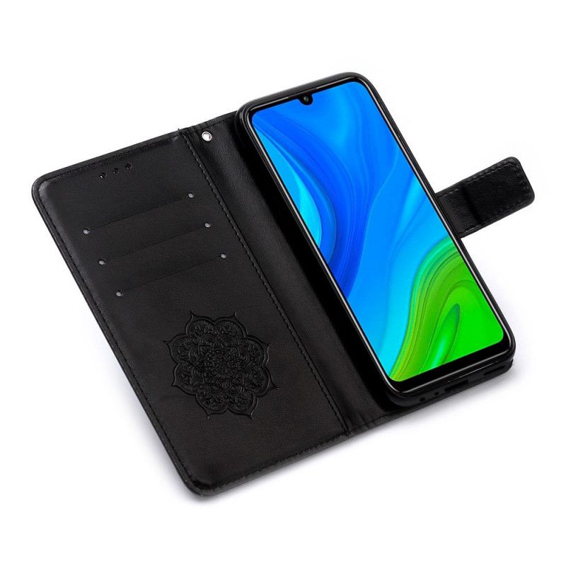 Leren Hoesje voor Huawei P Smart 2020 Grijs Zwart Dromenvangerprint En String