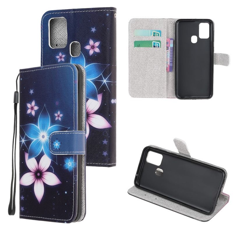 Leren Hoesje voor Huawei P Smart 2020 Maanbloemen Met String