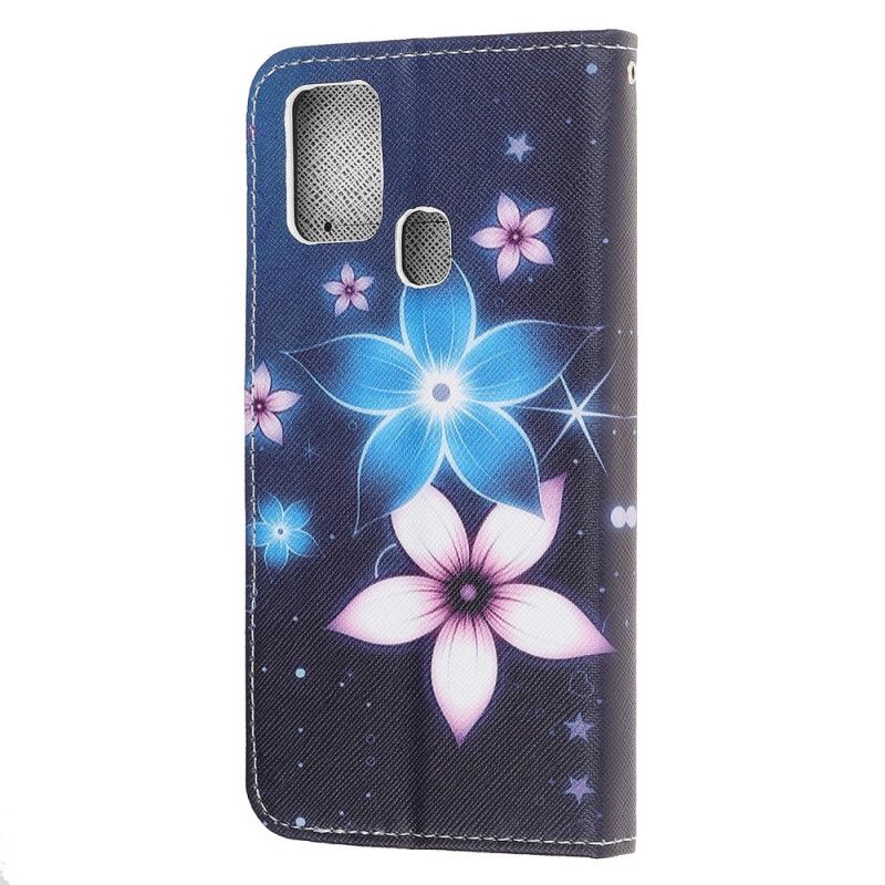 Leren Hoesje voor Huawei P Smart 2020 Maanbloemen Met String