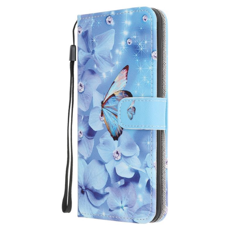 Leren Hoesje voor Huawei P Smart 2020 String Diamanten Vlinders