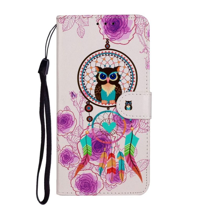 Leren Hoesje voor Huawei P Smart 2020 Uil Dromenvanger Met Bloemen