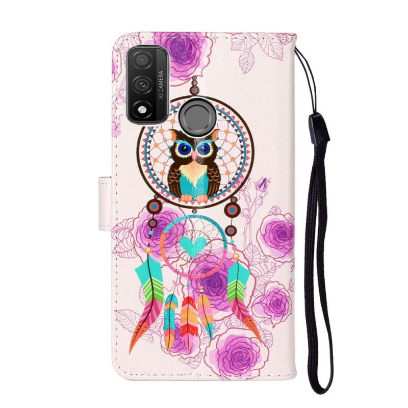Leren Hoesje voor Huawei P Smart 2020 Uil Dromenvanger Met Bloemen