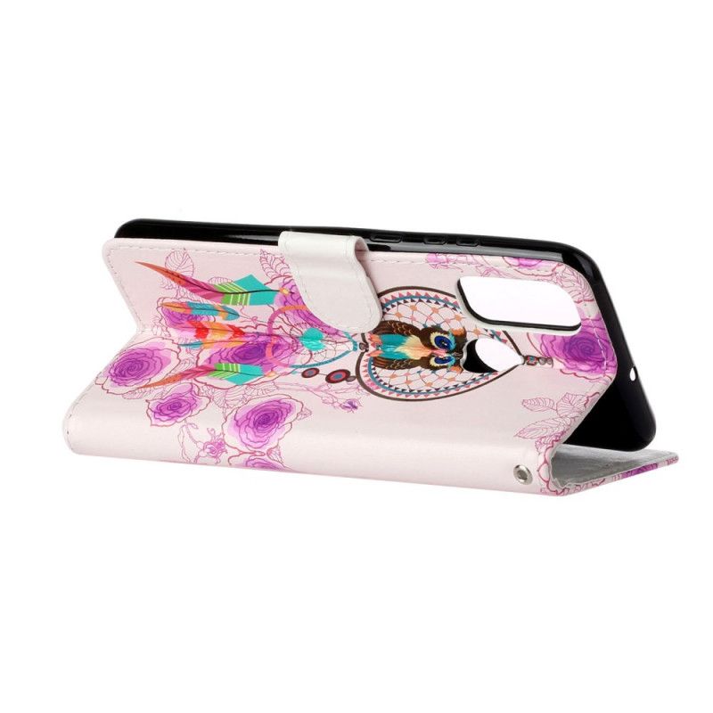 Leren Hoesje voor Huawei P Smart 2020 Uil Dromenvanger Met Bloemen