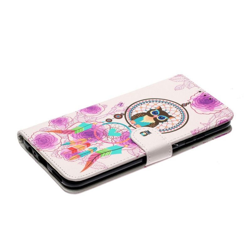 Leren Hoesje voor Huawei P Smart 2020 Uil Dromenvanger Met Bloemen