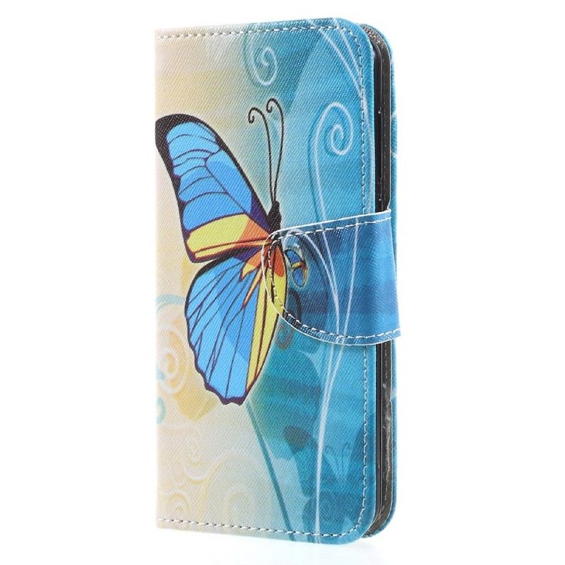 Bescherming Hoesje Huawei Y6 2017 Paars Lichtblauw Kleurrijke Vlinder