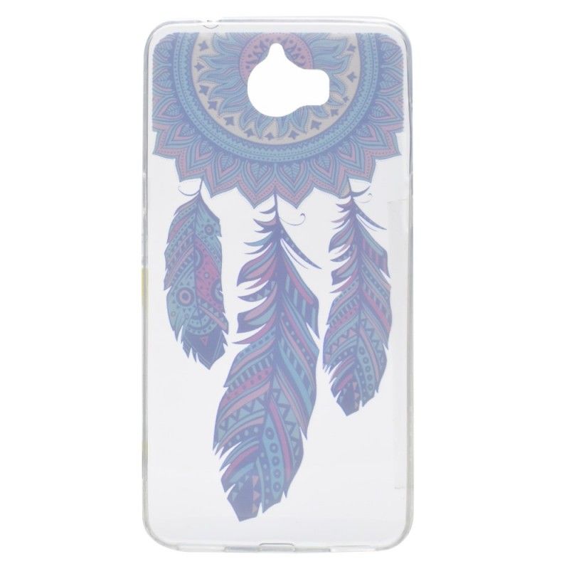 Cover Hoesje Huawei Y6 2017 Telefoonhoesje Transparante Vanger Droomt Blauwe Veren