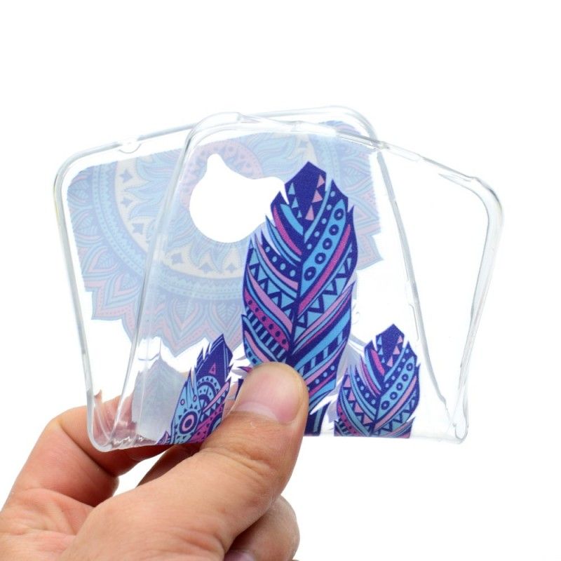 Cover Hoesje Huawei Y6 2017 Telefoonhoesje Transparante Vanger Droomt Blauwe Veren