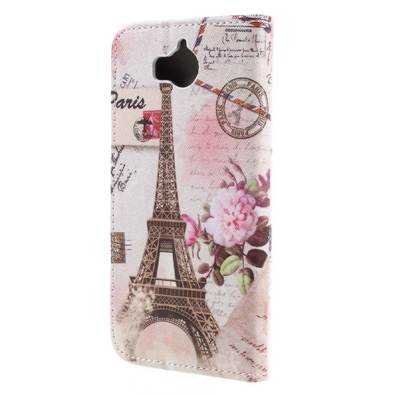 Flip Case Leren Huawei Y6 2017 Retro Eiffeltoren