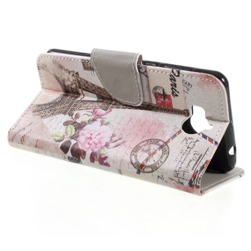 Flip Case Leren Huawei Y6 2017 Retro Eiffeltoren