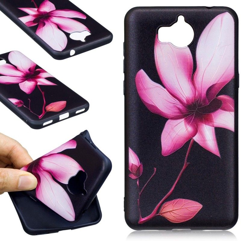 Hoesje Huawei Y6 2017 Roze Bloem In Reliëf