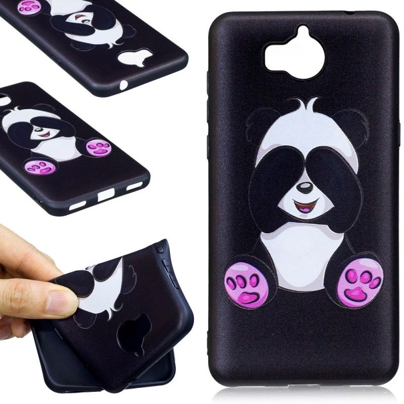 Hoesje voor Huawei Y6 2017 Leuke Panda Met Reliëf