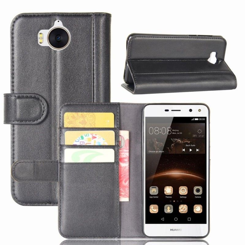 Leren Hoesje voor Huawei Y6 2017 Koffie Zwart Leereffect