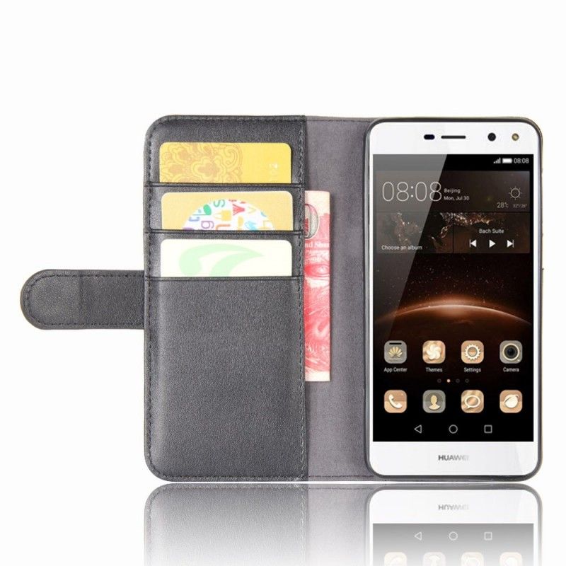 Leren Hoesje voor Huawei Y6 2017 Koffie Zwart Leereffect