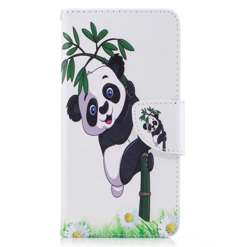 Leren Hoesje voor Huawei Y6 2017 Panda Op Bamboe