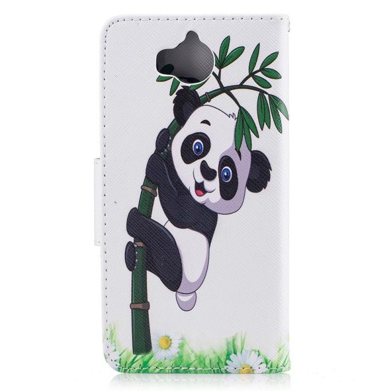 Leren Hoesje voor Huawei Y6 2017 Panda Op Bamboe