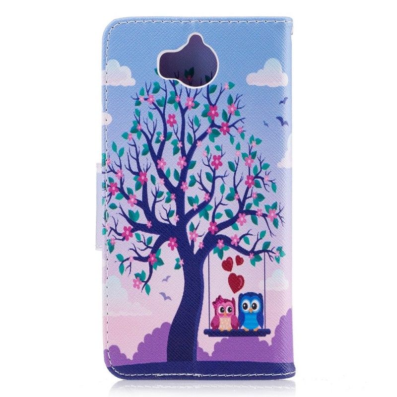 Leren Hoesje voor Huawei Y6 2017 Uilen Op De Schommel