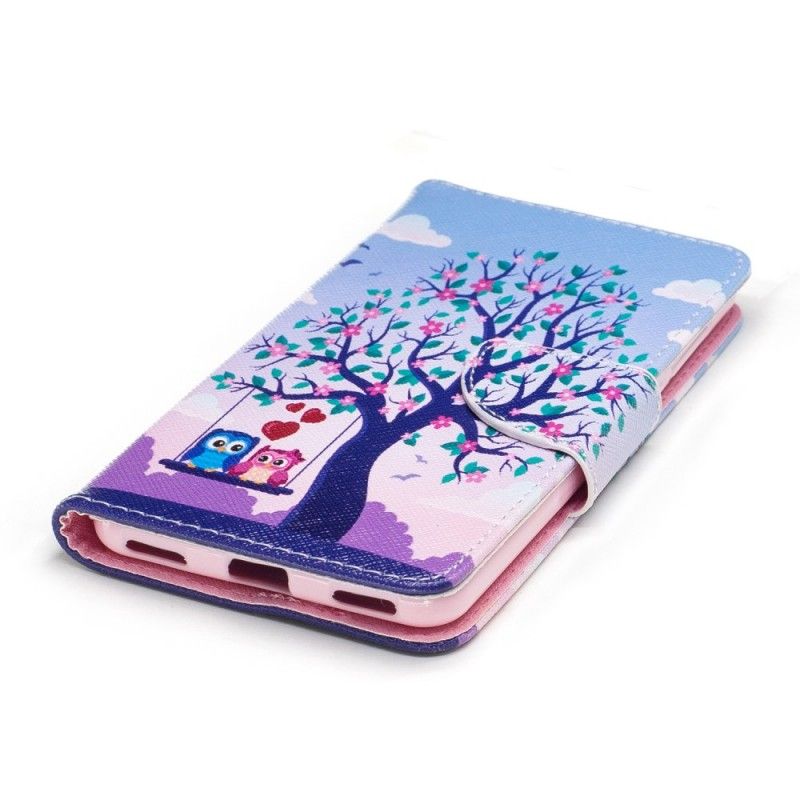 Leren Hoesje voor Huawei Y6 2017 Uilen Op De Schommel