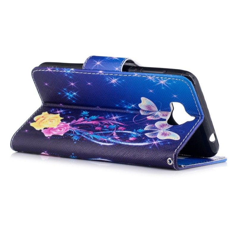 Leren Hoesje voor Huawei Y6 2017 Vlinders In De Nacht