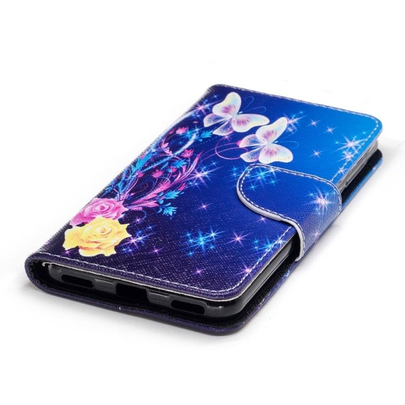 Leren Hoesje voor Huawei Y6 2017 Vlinders In De Nacht