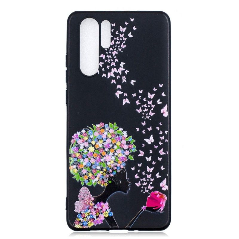 Case Hoesje Huawei P30 Pro Telefoonhoesje Vrouw Met Een Bloemig Hoofd