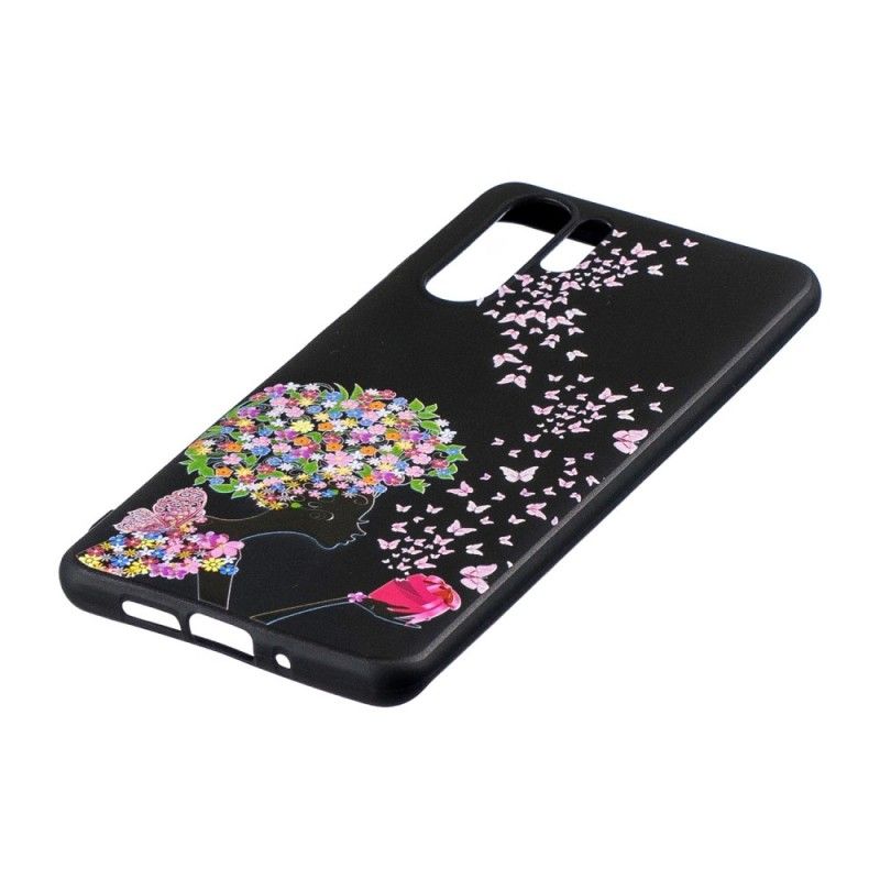 Case Hoesje Huawei P30 Pro Telefoonhoesje Vrouw Met Een Bloemig Hoofd