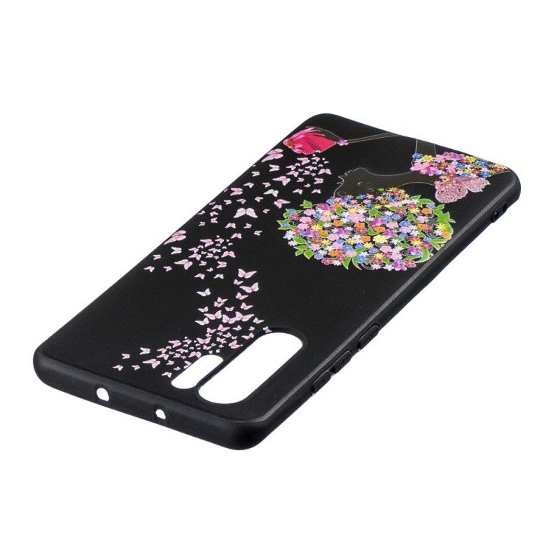 Case Hoesje Huawei P30 Pro Telefoonhoesje Vrouw Met Een Bloemig Hoofd