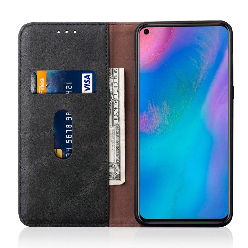 Folio-hoesje voor Huawei P30 Pro Rood Zwart Gestikt Leereffect