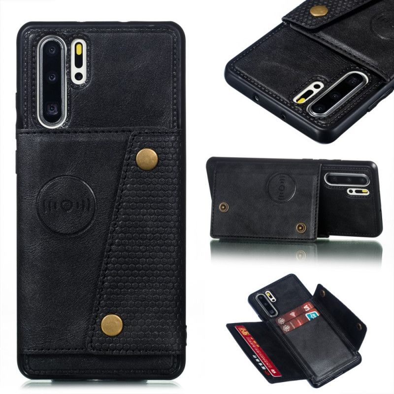 Hoesje Huawei P30 Pro Grijs Zwart Snap Portemonnee