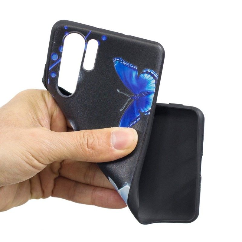 Hoesje Huawei P30 Pro Vlinder En Blauwe Bloemen