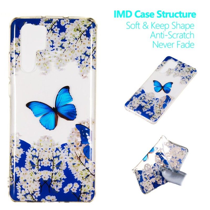 Hoesje voor Huawei P30 Pro Blauwe Vlinder En Winterbloemen