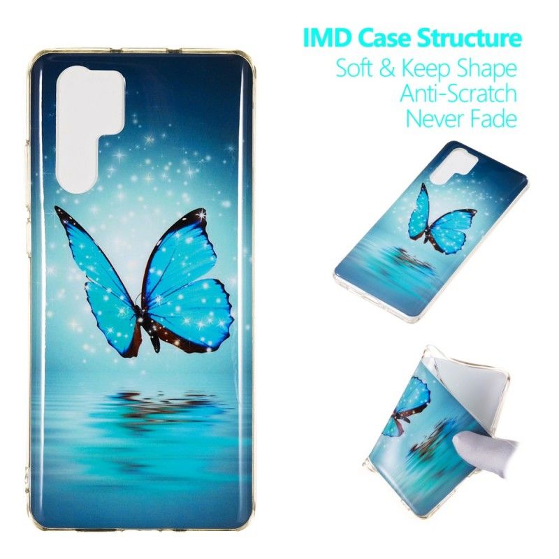 Hoesje voor Huawei P30 Pro Fluorescerende Blauwe Vlinder