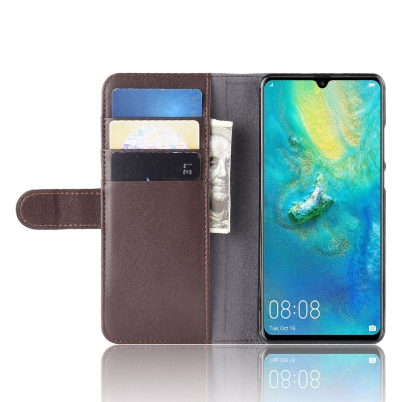Leren Hoesje Huawei P30 Pro Bruin Zwart Splitleer