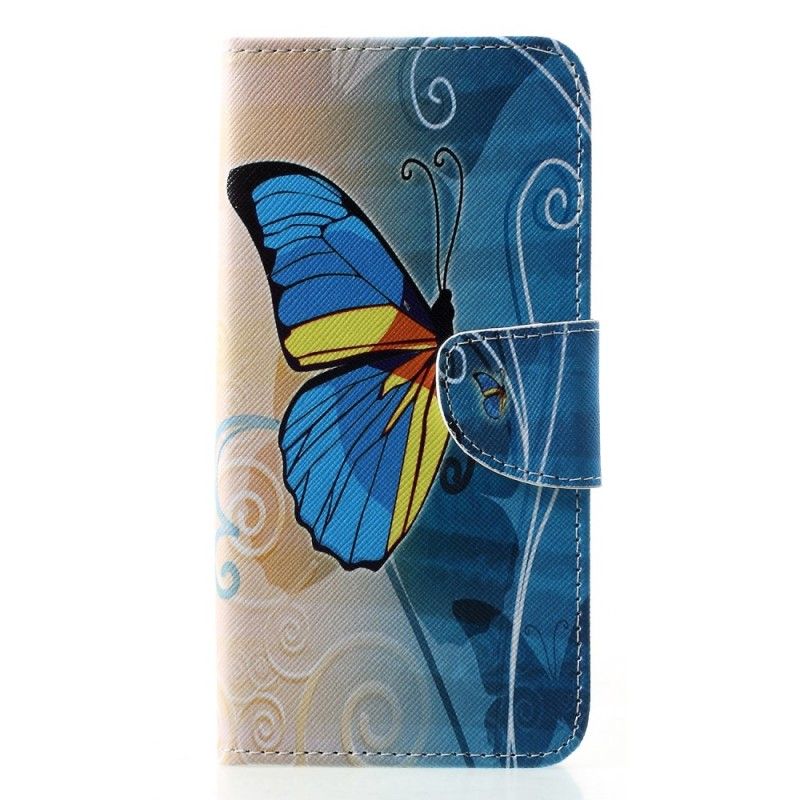 Leren Hoesje Huawei P30 Pro Lichtblauw Vlinders En Bloemen